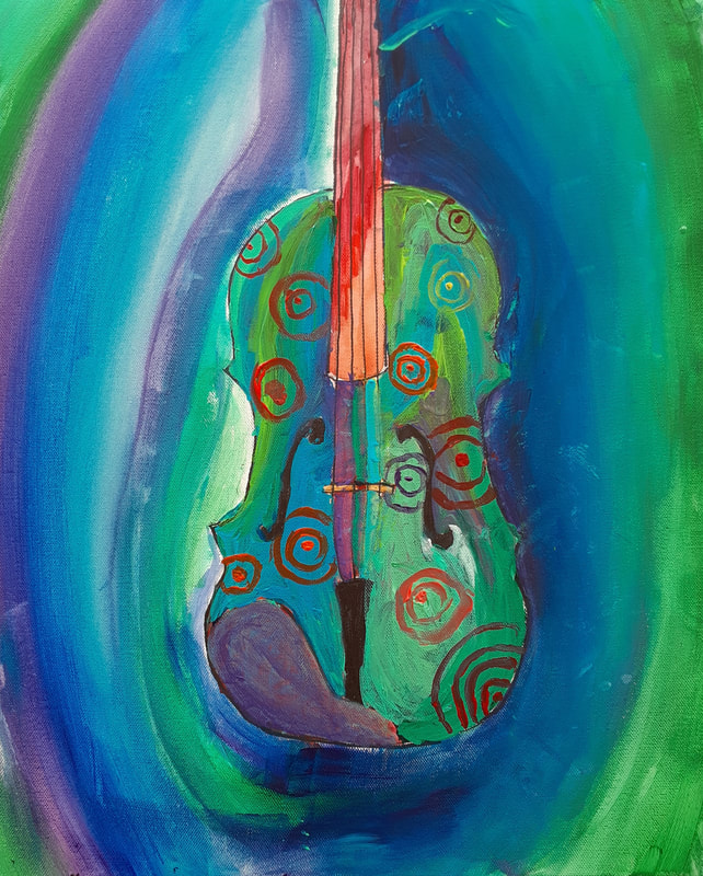 Viola acrylic painting created by student Alex Hamilton in the teen art class at Catherine Carter Art School in New Bedford.