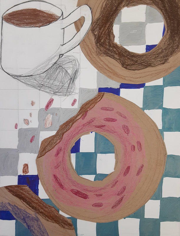 Doughnut mixed media art project for children's art classes at Catherine Carter Art School.