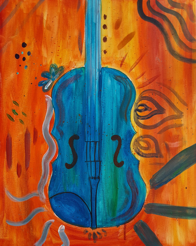 Viola painting in acrylic by student Venna Botelho in the teen art class at Catherine Carter Art School in New Bedford, Massachusetts. 
