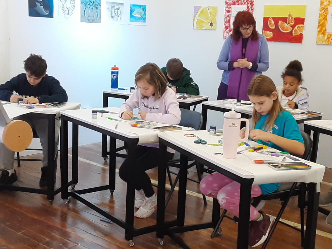 Children's art class at Catherine Carter Art School in New Bedford, Massachusetts.